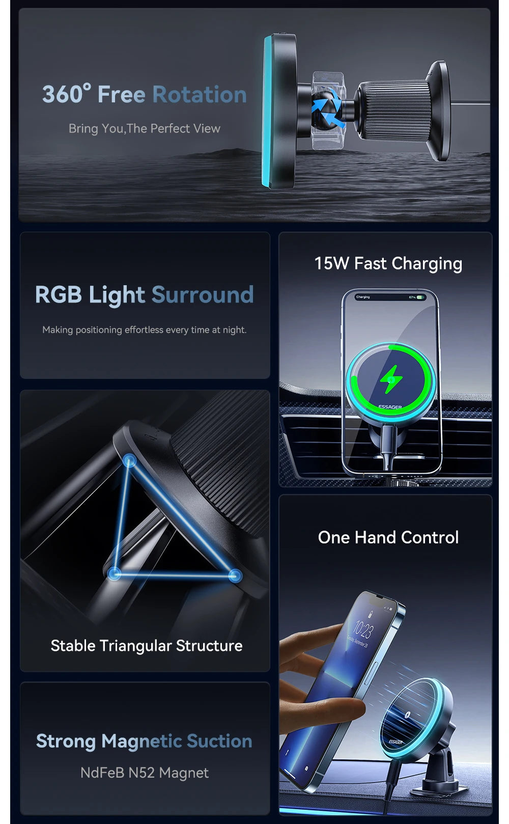 RGB Magnetic Charging Car Mount